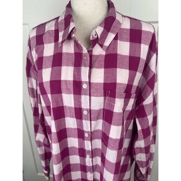 NWT Maeve Anthropologie Bennett Pink White Plaid Button Down Shirt XL Oversized - Picture 6 of 15